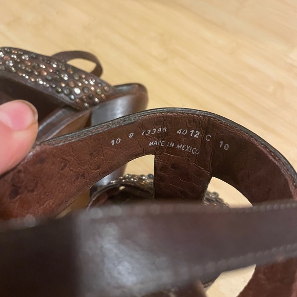 FRYE JEWEL STUDDED HIGH HEEL LEATHER SANDALS Sz 10 - Picture 4 of 5